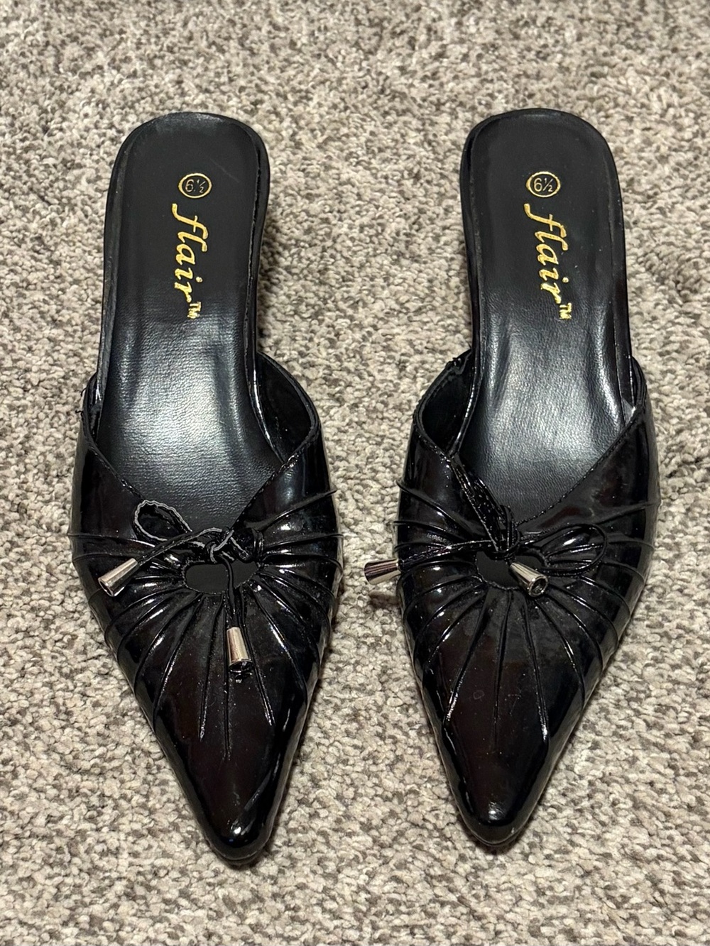 Flair™ Black Patent Leather Slip-On Mules
